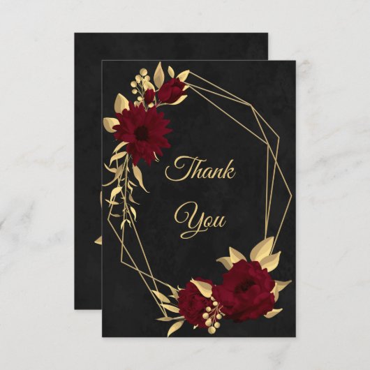 Chique bordeaux en goud zwart bedankkaart (Voorkant / Achterkant)