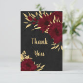 Chique bordeaux en goud zwart bedankkaart (Staand voorkant)