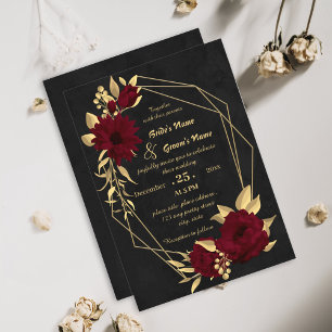 Chique bordeaux en goud zwart geometrische bruilof kaart