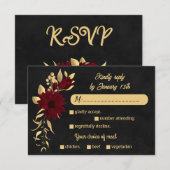 Chique bordeaux en goud zwart maaltijd keuze bruil RSVP kaartje (Voorkant / Achterkant)