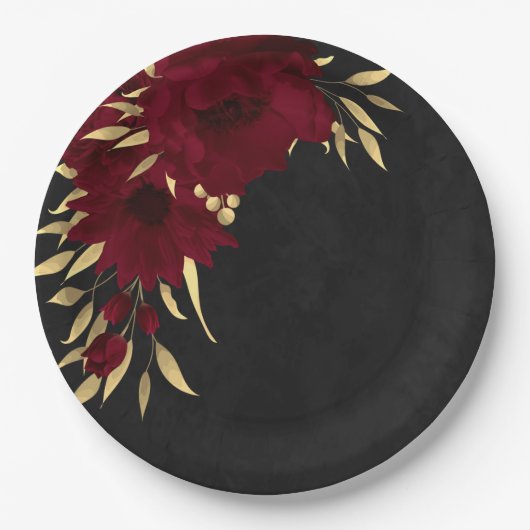 Chique bordeaux en goud zwart papieren bordje (Voorkant)