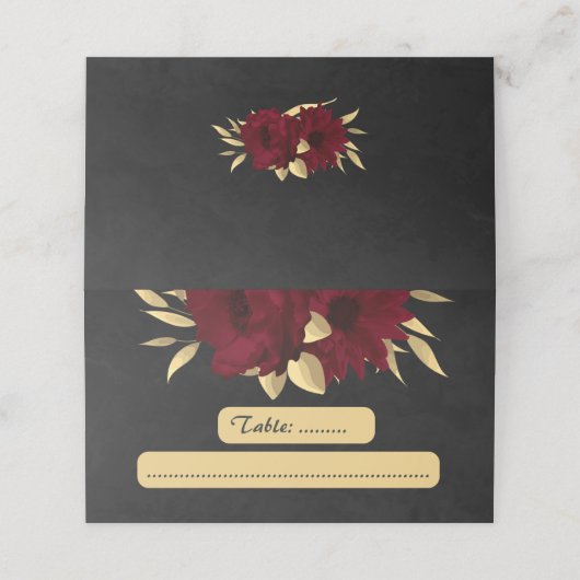 Chique bordeaux en goud zwart plaatskaartje (Buitenkant ongevouwen)