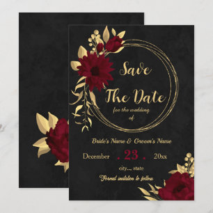 Chique bordeaux en goud zwart save the date