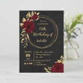 Chique bordeaux en goud zwart verjaardagsfeestje kaart (Staand voorkant)