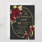 Chique bordeaux en goud zwart verjaardagsfeestje kaart (Voorkant)