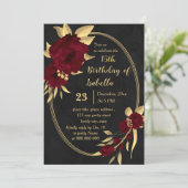 Chique bordeaux en goud zwart verjaardagsfeestje kaart (Staand voorkant)