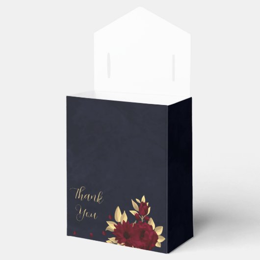 Chique bordeaux en gouden marine bruiloft bedankdoosjes (Geopend)