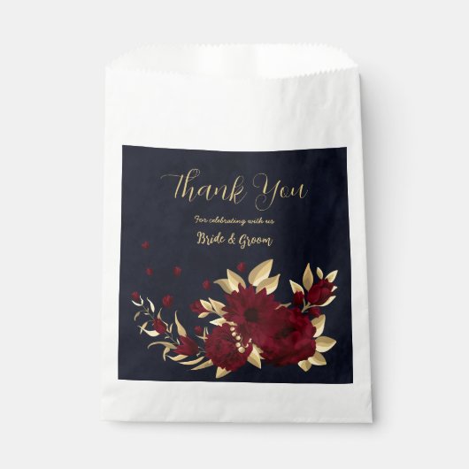 Chique bordeaux en gouden marine bruiloft bedankzakje (Voorkant)