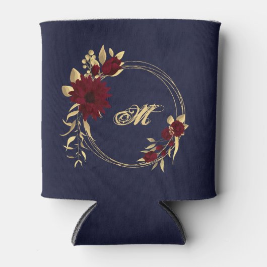 Chique bordeaux en gouden marine bruiloft blikjeskoeler (Voorkant)