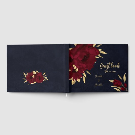 Chique bordeaux en gouden marine bruiloft gastenboek (Volledig)