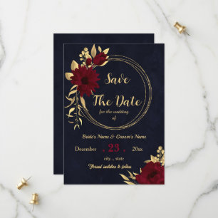 Chique bordeaux en gouden marine save the date