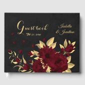 Chique bordeaux en gouden zwarte bruiloft gastenboek (Voorkant)