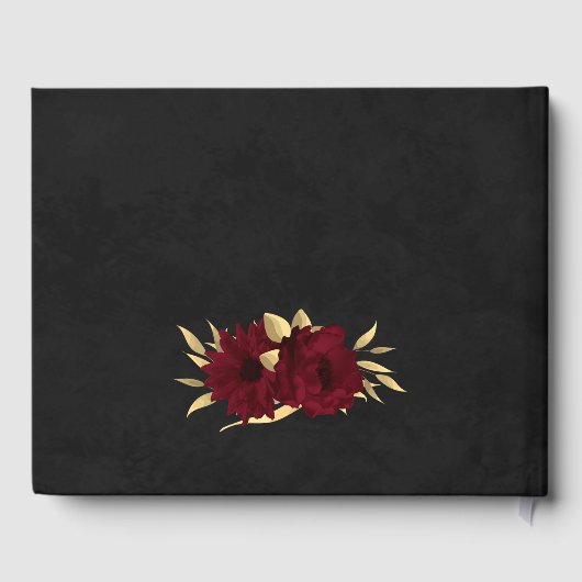 Chique bordeaux en gouden zwarte bruiloft gastenboek (Achterkant)