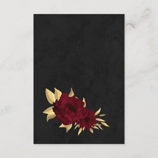 Chique bordeaux en gouden zwarte bruiloft informatiekaartje (Achterkant)