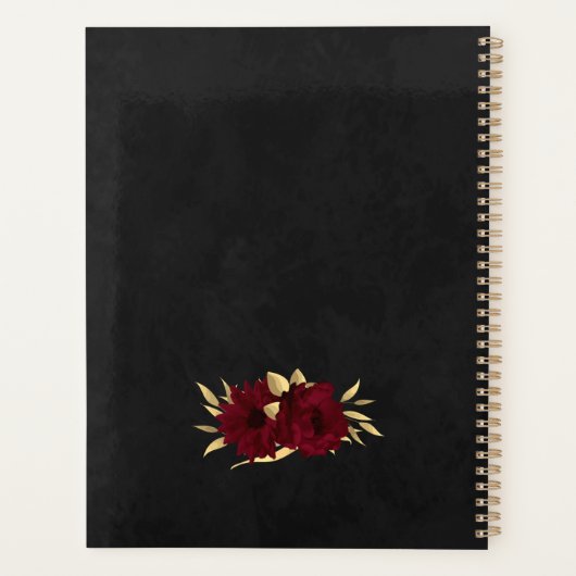 Chique bordeaux en gouden zwarte bruiloft planner (Achterkant)