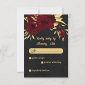 Chique bordeaux en gouden zwarte bruiloft RSVP kaartje (Voorkant)