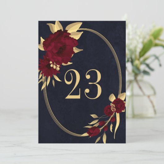 Chique bordeaux & goud marine geometrische tafel n kaart (Staand voorkant)