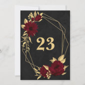 Chique bordeaux & goud zwart geometrisch tafelnumm kaart (Voorkant)