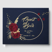 chique bordeaux gouden bloemenkrans marineblauw br gastenboek (Voorkant)