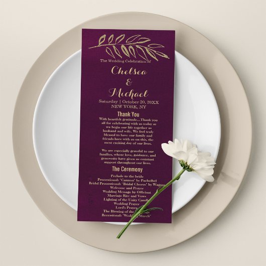 Chique bordeaux gouden glitter bladeren Programma Programmakaart