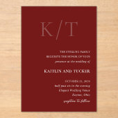 Chique bordeaux roest vet monogram elegante bruilo acryl uitnodigingen (Voorkant)