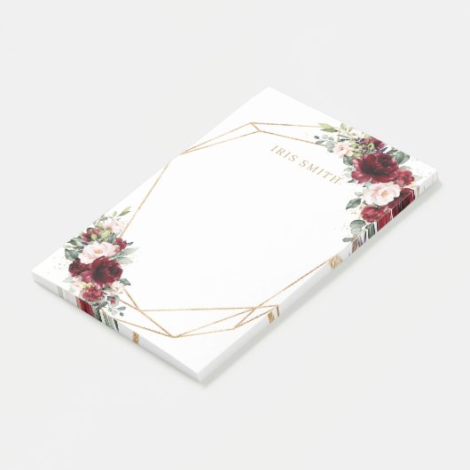 Chique bordeaux rood blush roze bloemig goud geome post-it® notes (Schuin)