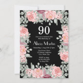 Chique bordeaux roze rozen Flora zwart 90ste verja Kaart (Voorkant)