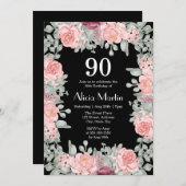 Chique bordeaux roze rozen Flora zwart 90ste verja Kaart (Voorkant / Achterkant)