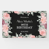 Chique bordeaux roze rozen Flora zwart 90ste verja Spandoek (Horizontaal)