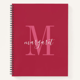 chique bordeaux & witte monogram naam Spiraal Note Notitieboek
