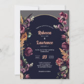 Chique bordeauxrode bloemenbruiloft Uitnodiging (Voorkant)