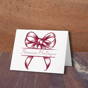 Chique bordeauxrode decoratieve strik elegante naa notitiekaartje