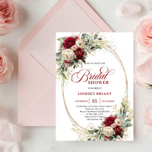 Chique bordeauxrode en witte rozen Gouden bruiloft Kaart
