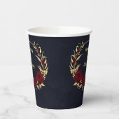 Chique bordeauxrood en goud donkerblauw papieren bekers (Links)