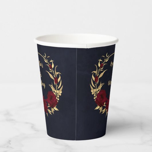 Chique bordeauxrood en goud donkerblauw papieren bekers (Rechts)