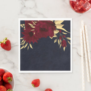 Chique bordeauxrood en goud donkerblauw servet