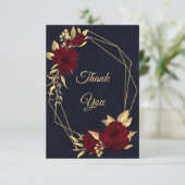 Chique bordeauxrood en goud zwart  bedankkaart (Staand voorkant)