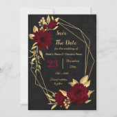 Chique bordeauxrood en goud zwart geometrisch save the date (Voorkant)