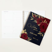 Chique bordeauxrood en goudnauwe trouw planner (Display)