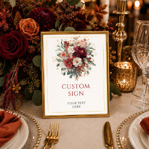 Chique bordeauxrood gouden bloem herfst aangepast poster