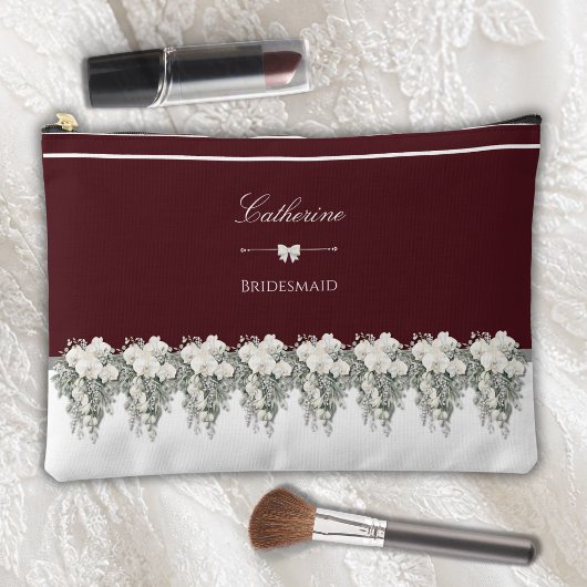 Chique bordeauxrood herfst bruidsmeisje make-uptas etui