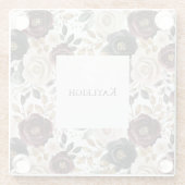 Chique bordeauxroomkleurige bloemen  glazen onderzetter (Achterkant)