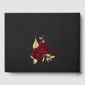 chique bordeauxroze bloemen gouden bladeren zwart gastenboek (Achterkant)