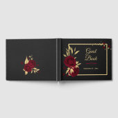 chique bordeauxroze bloemen gouden bladeren zwart gastenboek (Volledig)