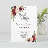 Chique bordeauxroze bloemrijke handgeschreven brun kaart (Staand voorkant)