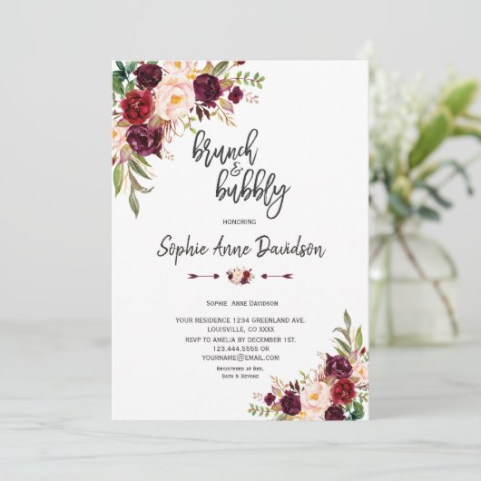 Chique bordeauxroze bloemrijke handgeschreven brun kaart