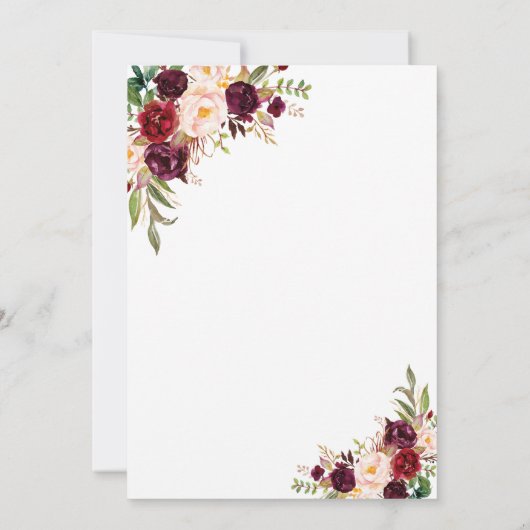 Chique bordeauxroze bloemrijke handgeschreven brun kaart (Achterkant)