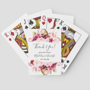 Chique bordeauxroze en blosroze bloemige huwelijks pokerkaarten