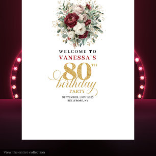 Chique bordeauxroze verjaardagsbanner 80 jaar wandkleed
