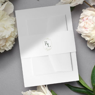 Chique bos groen bloemenmonogram bruiloft envelop uitnodigingen wikkel